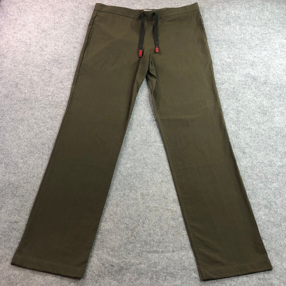 Betabrand Mens Pants L LONG Straight Leg Olive Made in USA Dress Chino Dark Wash